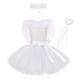 Kids Baby Girls Angel and Devil Costumes Halloween Christmas Carnival Fancy Dress Up Tutu Dress+Feather Angle Wings+Angel Halo Headband+Fairy Wand Valentine's Day Cupid Outfit White 11-12 Years