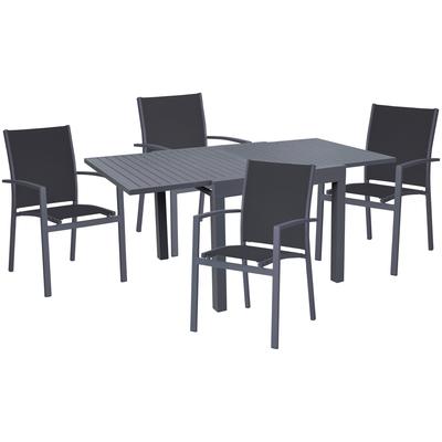 Garten-Essgruppe GARDEN PLEASURE "ELENA", grau (anthrazit, anthrazit, anthrazit), B:180cm H:89cm T:190cm, Aluminium, Kunststoff, Sitzmöbel-Sets, mit platzsparenden Stapelstühlen