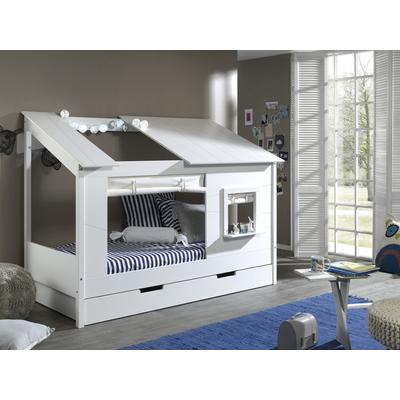 Hausbett VIPACK "Hausbett", weiß, B:108cm H:158,5cm L:214cm, Betten, Baumhausbett mit Vorhang-Set, Liegefläche 90 x 200 cm, Bettschublade Image