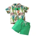 Tenue 2 pièces pour bébés garçons imprimé animaux feuilles chemises à manches courtes + Shorts de