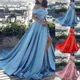 Robe de bal fendue sans bretelles épaules dénudées couleur unie grand ourlet fente haute