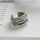 ANENJERY Vintage irrégulière lisse serrure chaîne Thai argent bague 925 en argent Sterling taille