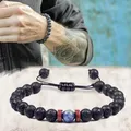 Bracelet en Onyx noir naturel pour hommes perles de bouddha tibétain diffuseur de pierre de lave