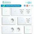 BSEED-Interrupteurs d'éclairage tactiles muraux intelligents Smart Life Verre avec prise UE