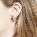 Boucles d'Oreilles Oiseau 3D avec Clou d'Oreille Oiseau en Émail Petit Raisin et Fleur