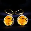 Boucles d'oreilles pendantes en diamant avec pierres précieuses pour femmes fleur cristal jaune