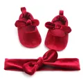 Chaussures de princesse pour nouveau-nés filles de 0 à 18 mois en velours rouge semelle souple