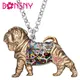 Bonsny – collier en alliage d'émail pour femme et fille pendentif chien chinois Shar Pei bijoux à