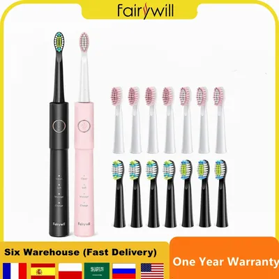 Fairywill – brosse à dents électrique Ultra-sonique blanchissante puissante chargement USB têtes