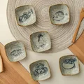 Petite assiette Vintage en céramique japonais dessin animé créatif Sauce aux fruits de mer