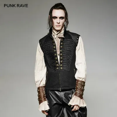 PUNK RAVE-Uniforme Militaire Noir pour Homme Beau Gilet Cool Vêtements de Scène pour Chanteurs