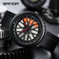 Sanda-Montre à quartz de luxe avec bracelet en acier inoxydable pour homme horloge en cuir roue de