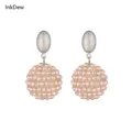 INKDEW-Boucles d'oreilles en forme de sphères pour femmes grandes gouttes perles faites à la main