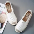 casual Mocassins en toile à enfiler pour femmes Espadrilles blanches plates chaussures de conduite