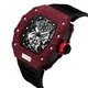 Montre Tonneau existent pour Homme Modules à Vent Squelette Mécanique Rouge Noir Bracelet en