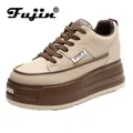 Fujin – baskets en cuir véritable à semelle compensée pour femme chaussures à talons compensés