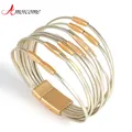 Amorcome-Bracelet en cuir perlé avec fermoir magnétique pour femme bracelets ronds bijoux