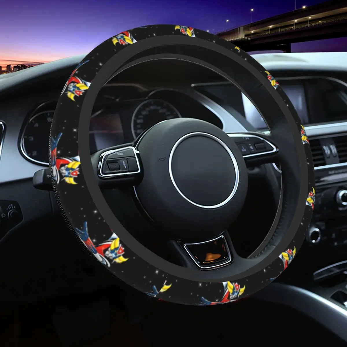 Goldorak Housse de Volant pour Filles Anime Manga Goldrake Protecteur de Volant Universel 14,5-15 Pouces Accessoires de Voiture