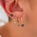 CRMYA-Boucles d'oreilles créoles plaquées or pour femmes clous d'oreille mignons piercing noir
