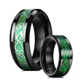 Bague de mariage en tungstène noir incrusté de fibre de carbone verte pour hommes bague en acier