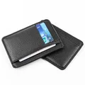 Porte-cartes de crédit noir en cuir PU pour hommes et femmes porte-monnaie ultra-fin motif litchi