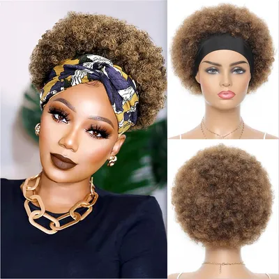 Afro Bouclés Perruque Court Bandeau Perruque Frisée Tête Wrap Perruque Brésilienne Perruques De