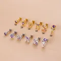 Boucle d'oreille en Zircon violet pour femmes bijoux de Piercing en forme de cœur et de papillon