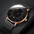 Montre Genève pour hommes bracelet en maille d'acier inoxydable quartz calendrier affaires