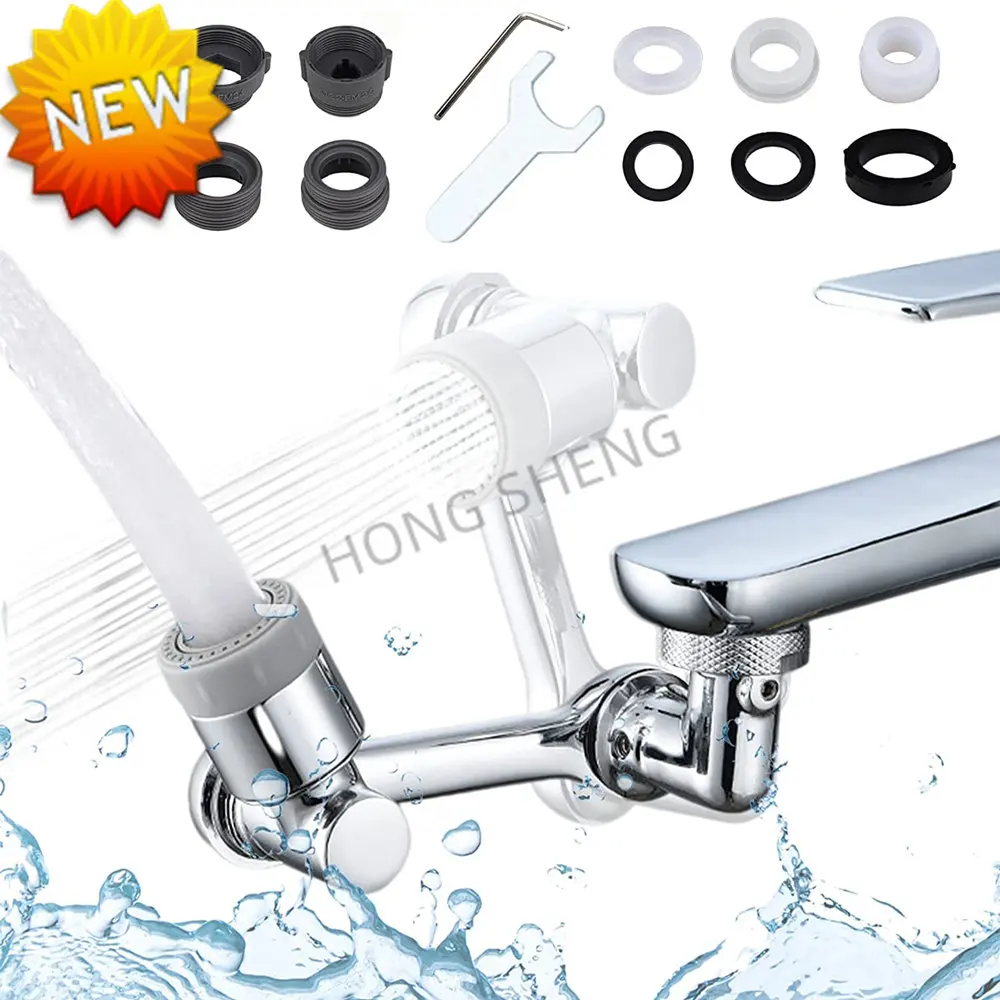 robinets de cuisine robinet rotatif economiseur eau robinet Robinet de cuisine rotatif à 1080 °, aérateur à double Mode, extension de la buse d'eau du robinet adaptateur de 22/24mm, barboteur bras