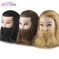 Tête de mannequin de formation de pratique avec barbe 100% vrais cheveux humains coiffeur