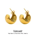 USENSET-Boucle d'oreille en forme de C en acier inoxydable plaqué or clou d'oreille boule bijoux
