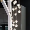 Lustre en boule de verre de cristal suspendu à une longue UL lustre créatif pour escaliers douche