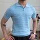 Polo à manches courtes à revers Jacquard bleu pour hommes chemise d'affaires d'été polo slim à