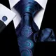Cravate Paisley en soie bleu marine pour hommes ensemble de cravates boutons de manchette longs de