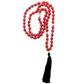 Collier Long avec Pierre Rouge et Pompon Noir Perle de Prière Mala 10/2019 8cm