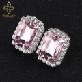 TREAZY – boucles d'oreilles en cristal rose pour femmes bijoux à Clip strass breloque pour