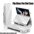With S Pen Holder Stand Luxury Leather Flip Cover For Samsung Galaxy Z Fold 4 5G Case Shockproof