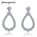 PANSYSEN-Boucles d'oreilles pendantes en forme de formage Argent regardé 925 Moissanite simulée