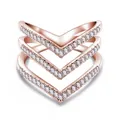 Bague multi-couches en cristal Zircon pour femmes anneau en forme de V or/or rose couleur argent