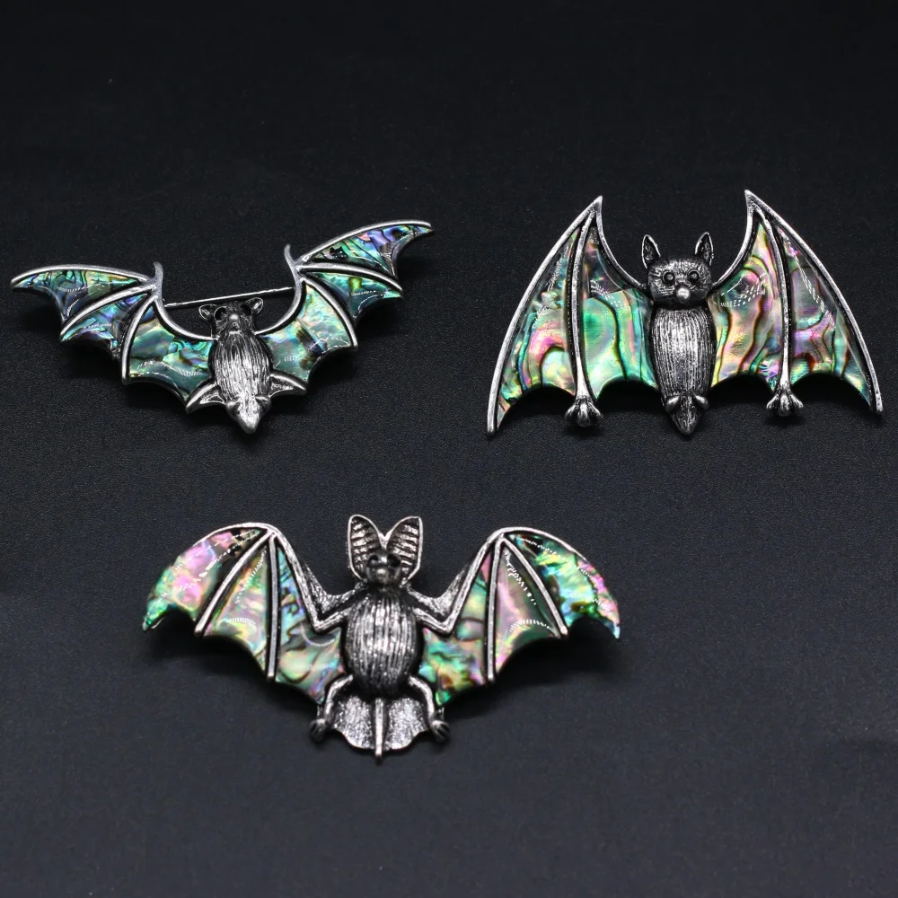 Broche chauve-souris en coquille d'ormeau naturel pour hommes et femmes, épingles vintage, accessoires de bijoux de mode