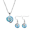 Collier et boucles d'oreilles en spirale pour femme opale de feu bleue pendentif animal mignon