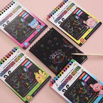 Cartes en papier magique pour enfants arc-en-ciel Notes à gratter peinture magique avec bâton de