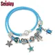 Seialoy-Bracelets en cuir bleu pour femmes pendentif étoile de mer tortue hippocampe perle