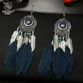 Boucles d'oreilles bohèmes rétro longues plumes pour femmes boucles d'oreilles pendantes à