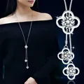 Chaîne de pull à trèfle à quatre feuilles pour femme bijoux tendance en acier inoxydable cristal