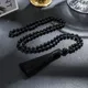 Collier Mala perlé Onyx noir 6mm noué 108 bijoux de prière méditation Yoga chapelet à pompon