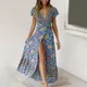 Robe longue sexy à imprimé floral pour femmes robe maxi à volants col en V rond décontracté robe