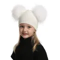 Bonnet en laine à double pompon pour enfants bonnets Skullies bonnet en fourrure véritable bonnet