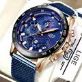 LIGE hommes montres Top marque de luxe mode montre-bracelet Quartz horloge bleu montre hommes