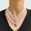 Collier de perles rose en forme de chien collier de perles blanches coréen Harajuku mignon